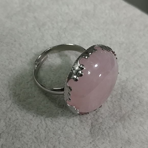 Rose Quartz Ring Natural Gemstone Adjustable Stainless-Steel Ring Pink Crystal - Picture 12 of 16